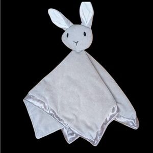 Gray Bunny Rabbit Satin Trim Security Blanket Lovey Lovie Blankie Cuddle Baby
